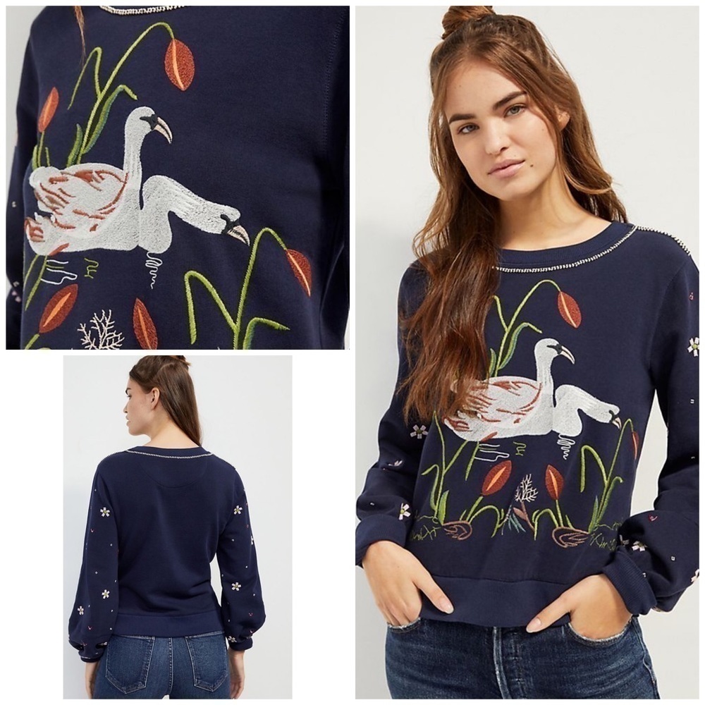 by Anthropologie Swan Lake Embroidered Sweatshirt​​​​​​​